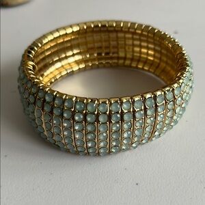 Gold and Green Gemstone Cuff Bracelet
